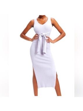 Good American Sleeveless Ribbed Tie-Waist Midi Dress